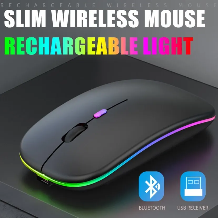 Ergonomic Gaming Mouse Silent LED Backlit Bluetooth USB Rechargeable Wireless Mouse