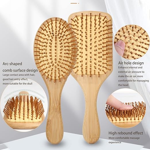 1 Piece Bamboo Paddle Hair Brush for Men&Women-Bamboo Bristles Hair Brush for Detangling,Massage and Smoothing-Large Cushion Hair Brush for Thick/Curly/Thin/Long/Short Hair