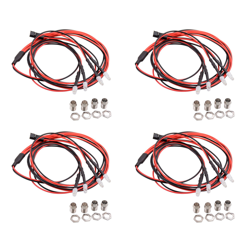 FORIDE 4X 4 LED Light Kit 2 White 2 Red 3mm Headlights for 1/24 RC Crawler Car Axial SCX24 90081 AXI00002 Upgrade Parts