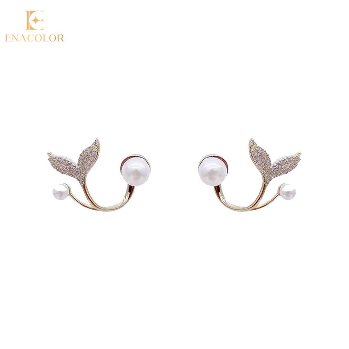 2023 New Korean Exquisite Crystal Pearl Mermaid Tail Drop Earrings