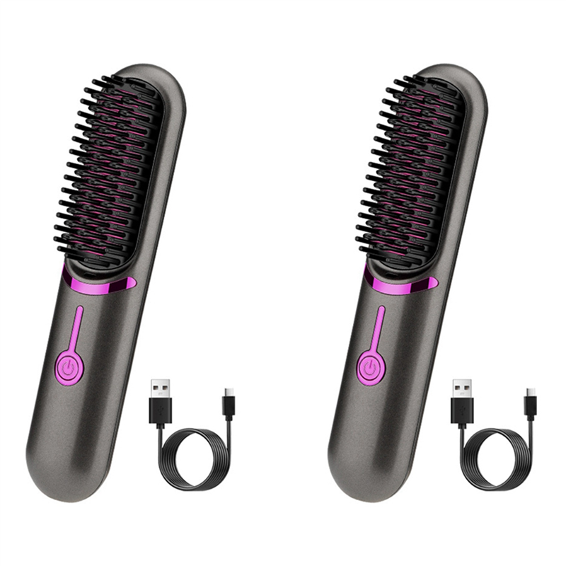 fasdaga 2X Wireless Hair Straightener Brush Fast Heated Straightener Brush Third Gear Adjustable Hair Curler Heating Comb