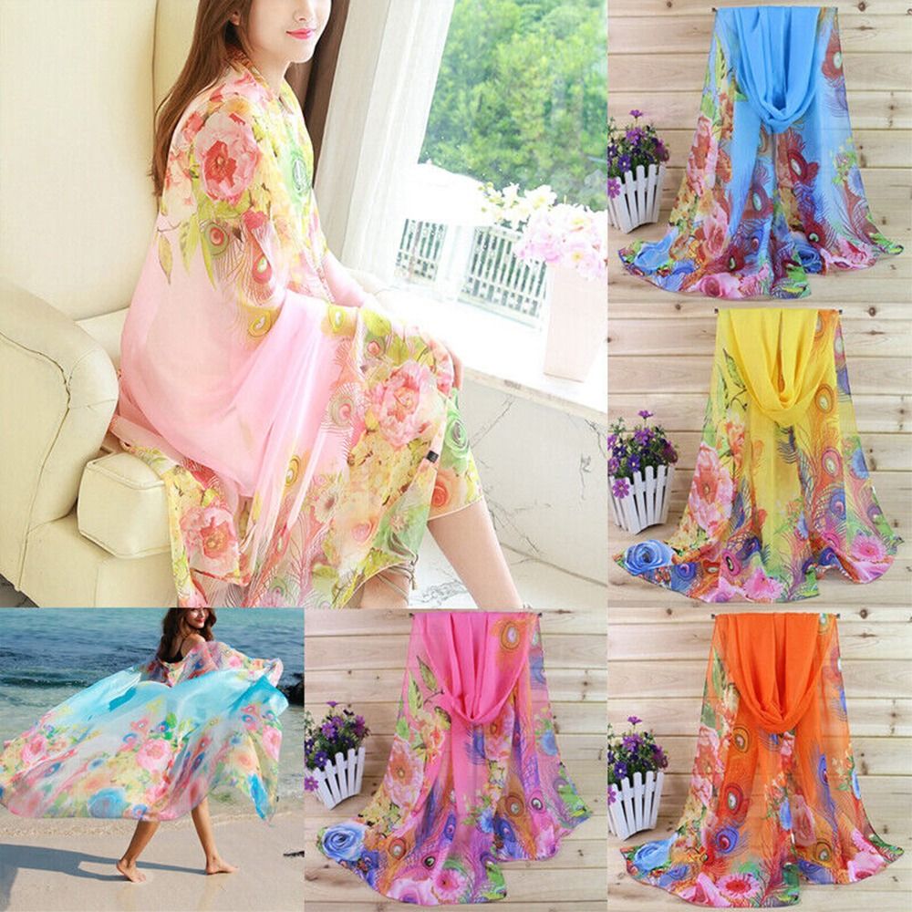 Seasonal Decoration Head Wrap Hijab Shawl Ladies Chiffon Scarf Silk Scarf Beach Shawl Summer Beach Sarong Scarf