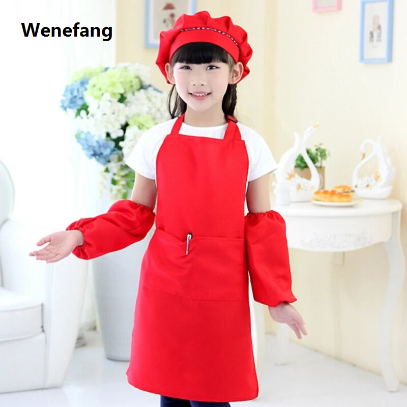 Wenefang Kids Apron, Children's Chef Hat Apron Set, Adjustable Size, with 2 Pockets, Kitchen Cooking and Baking Clothing
