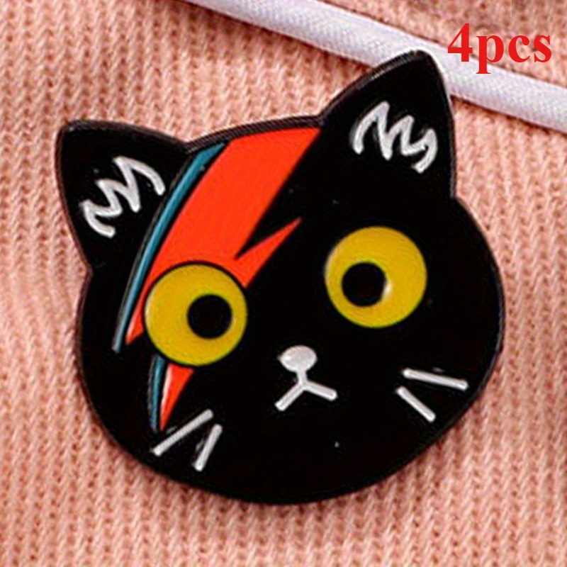 4 pieces of brooches, Cute Funny Black Cat Pins Brooch Cartoon Scar Cats Decorative Bookbag Needle Emblem Badge