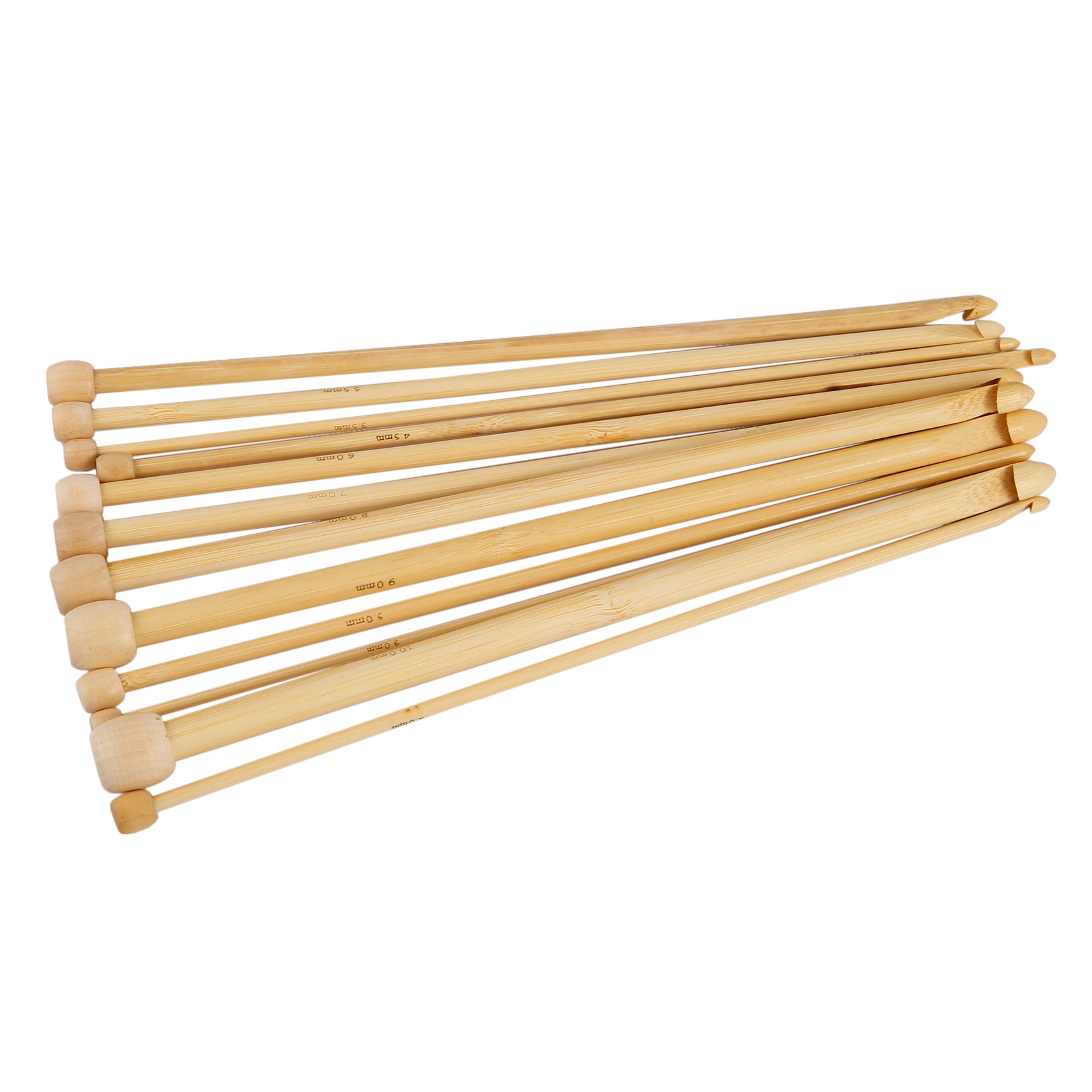 JAERBEE Natural Color Natural Bamboo Single Pointed Afghan Tunisian Crochet Hooks Needles 25.5Cm-25Cm Long,1 Set(12 Pcs/Set)