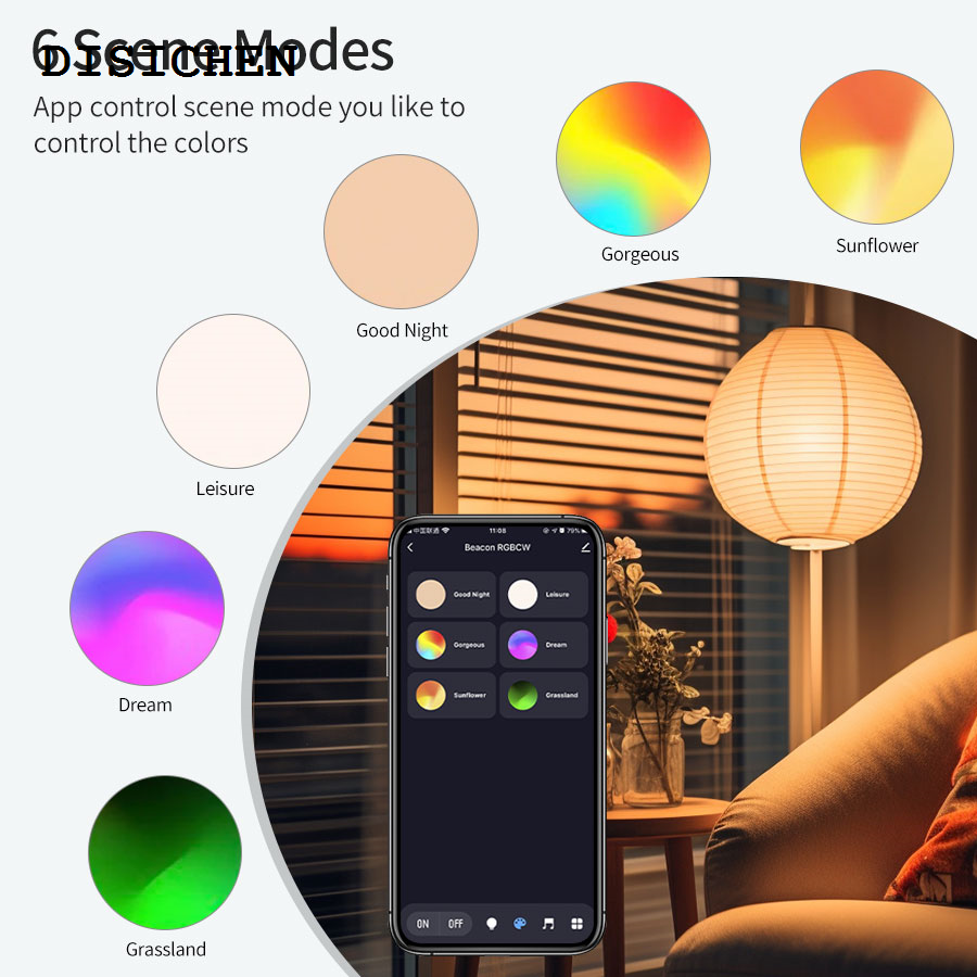 DISICHEN Hot Selling AC220V 110V Tuya Bluetooth Smart Bulb E27 9W LED Lamp Ampoule APP Wireless Control Dimmable RGB+CW+WW Bedroom Home Decor