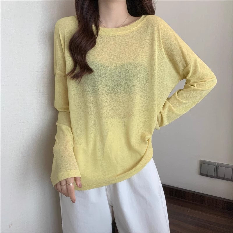 Linman Chiffon Sweater Sunscreen Clothing Women's 2025 New Summer T2025 hin Loose Pullover Ice Silk Knit Air Conditioning Mesh Blouse