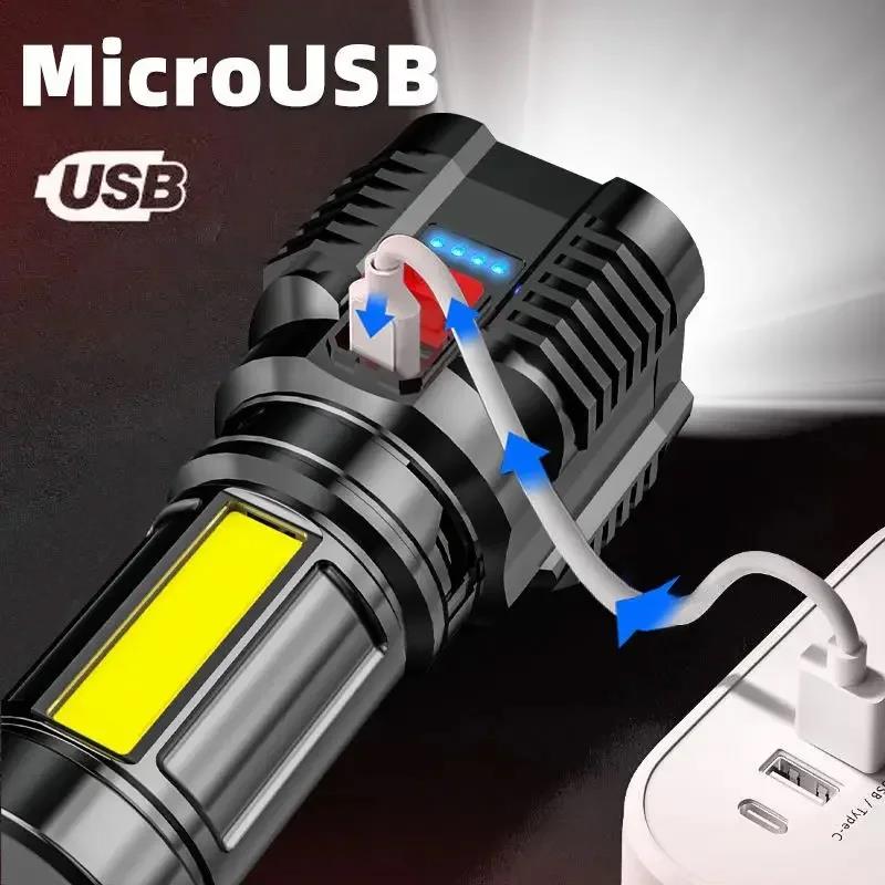 2025 5 LED Flashlight High Power Rechargeable Battery Indicator Torch COB Flood Light Waterproof Spotlight For Outdoor Camping Lamp