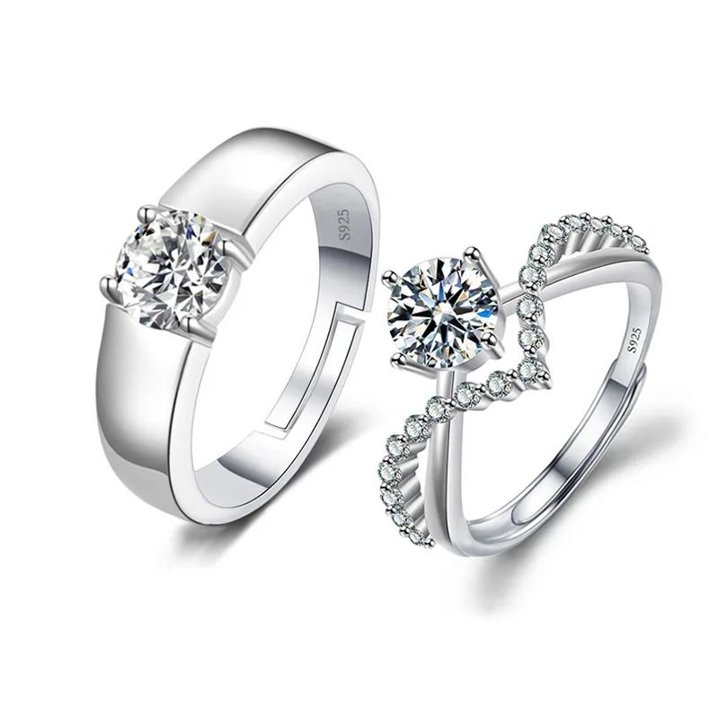 Adjustable Silver Couple Rings - Engagement & Wedding Jewelry for Men and Women