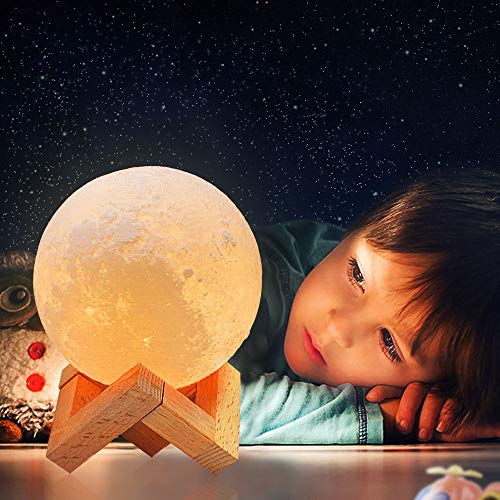 Moon lamp Amazing quality 3D printed with wooden base