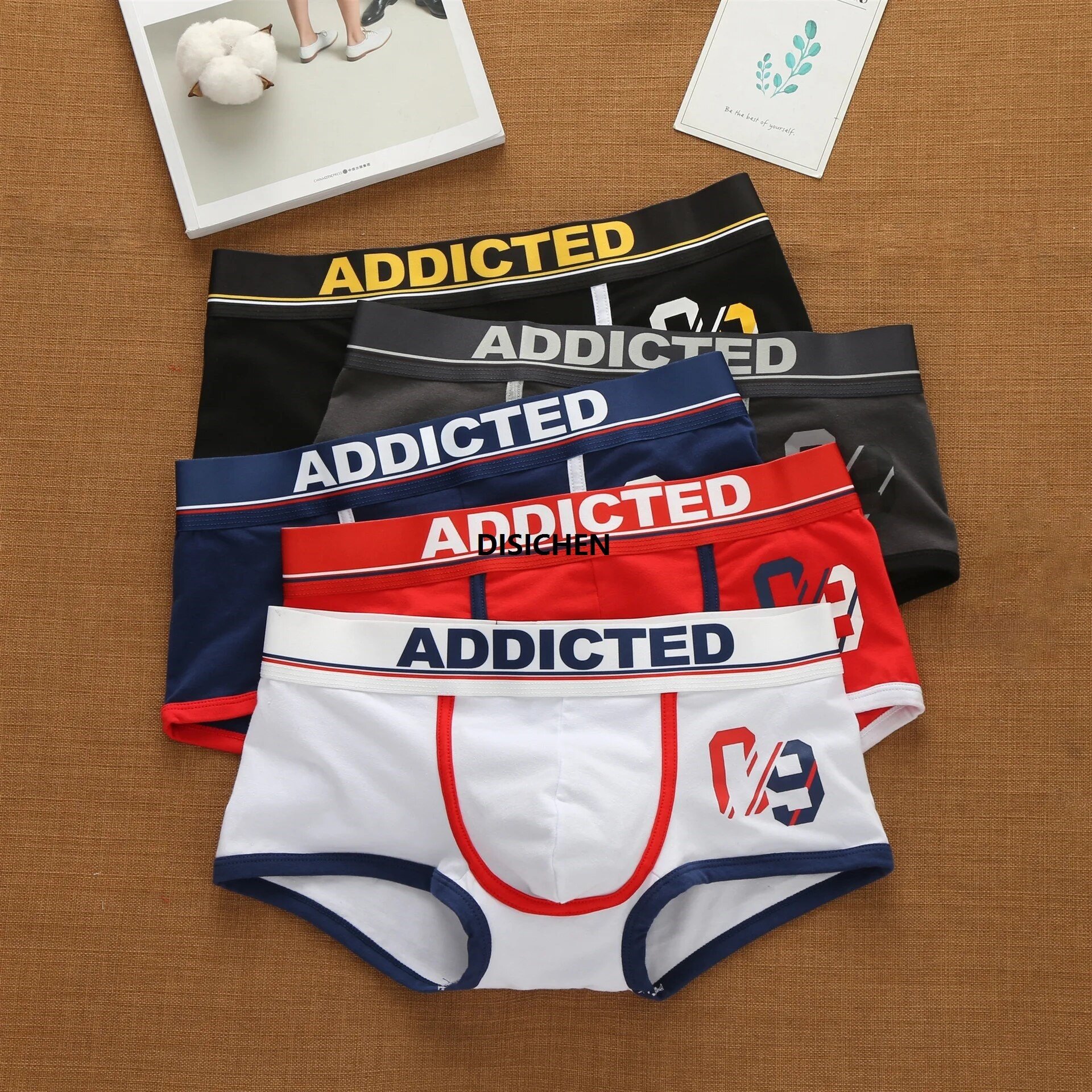DISICHEN Addicted Men's Korean Letter Pure Cotton Low Waist Underwear Elastic Style Fashion Trendy Flat Corner Pants Original
