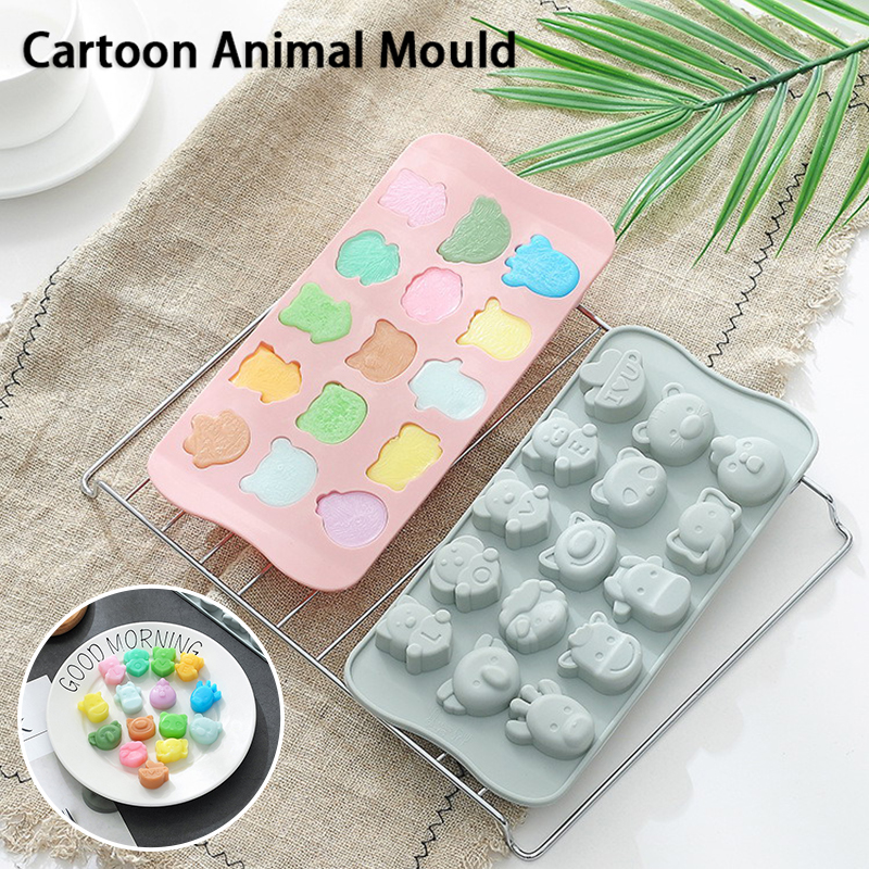 Cartoon Animal 15 Grid Push-type Soft Bottom Ice Cube Mold Household Silicone Ice Tray Homemade Ice Cube Food Grade DD7