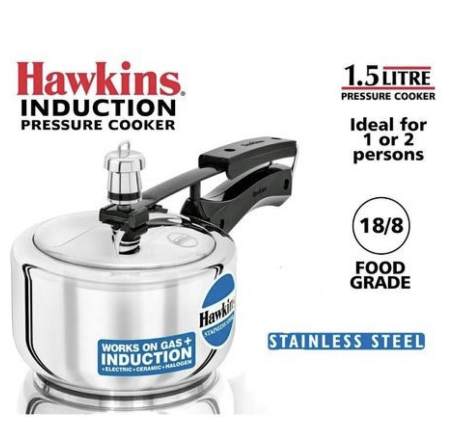 Hawkins Stainless Steel Pressure Cooker (Hss15)- 1.5 Litre
