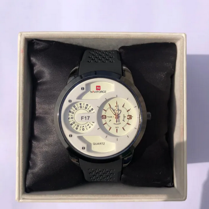 Fashionable Watch For Men || Round White Dial Black Rubber Belt Quartz Moment Best Quality Wrist Watch For Men