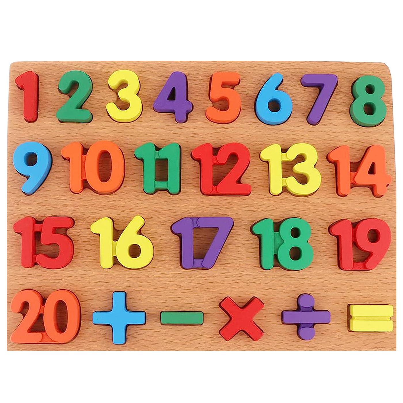 Montessori Colorful Wooden Counting Numbers (1-20) Puzzle with Mathematical Signs, Early Learning & Educational Teaching Toys for Baby & Toddlers