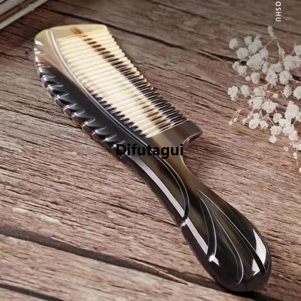 Difutagui Special discounts Handmade Natural Ox Horn Comb Anti Static Buffalo Combs Hot Selling Handle Professional Detangling Massage Fine Tooth Comb Styling Tools