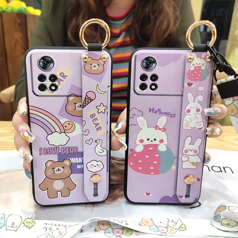 Soft case ring Phone Case For Samsung Galaxy M55 5G/SM-M556B Lanyard Anti-dust Kickstand Dirt-resistant Cartoon Cute