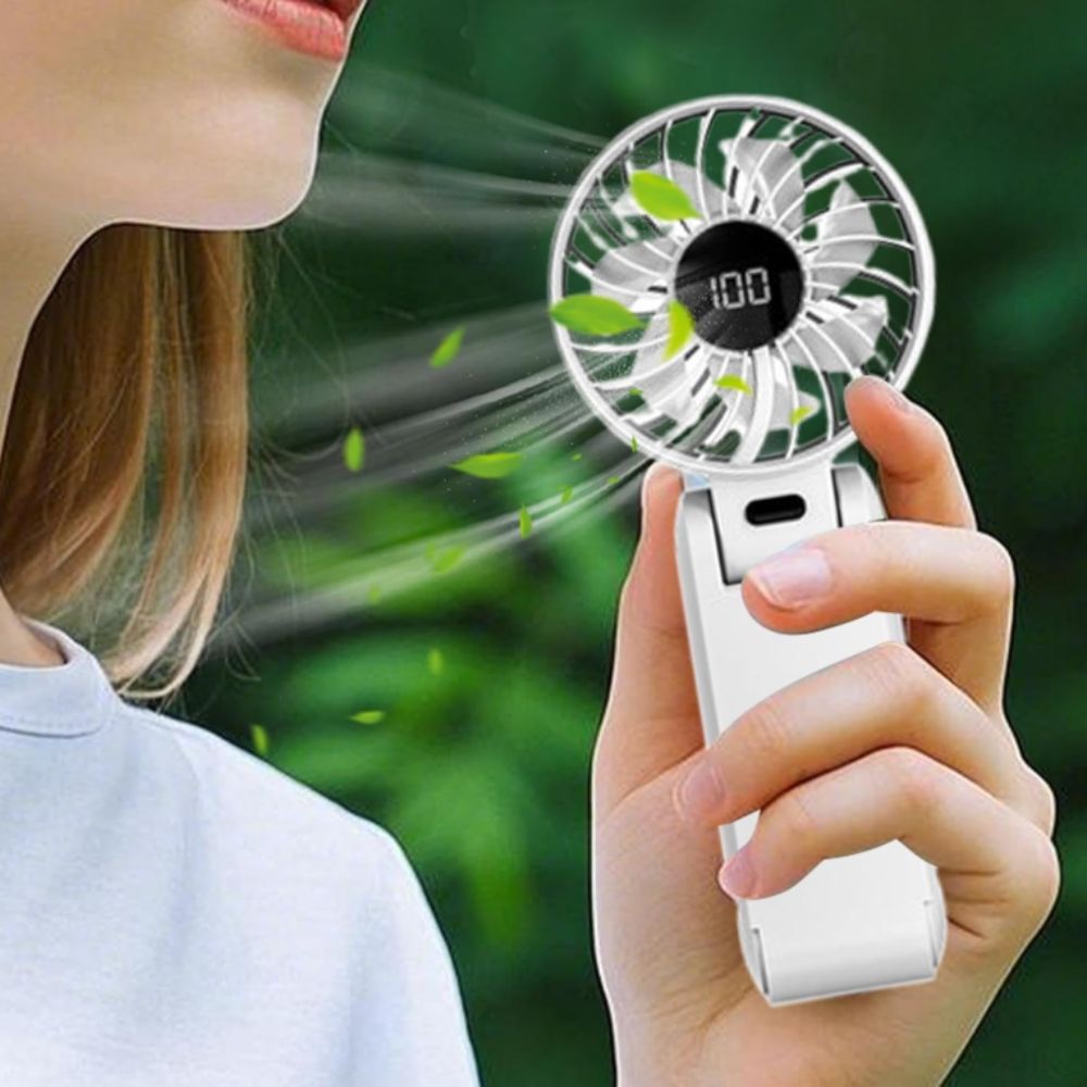 Efficient Cooling Ultra Silent Handheld Fan Digital Display 5 Speed Mini Portable Fan Brushless Motor Mini Handheld Neck Hanging Fan Outdoor Travel