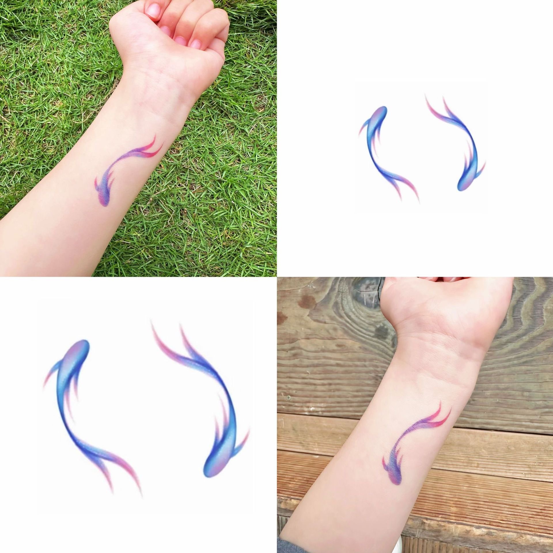 【Whoever uses it, who praises it】Blue Koi tattoo waterproof durable men's and women's arm wrist ankle small fish tattoo sexy clavicle tattoo