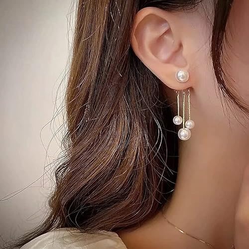 1 Pair Vintage Dangle Pearl Tassel Earrings Double Way Front Back Earrings Jewelry for Women - Best For Daily/ Professional Wear