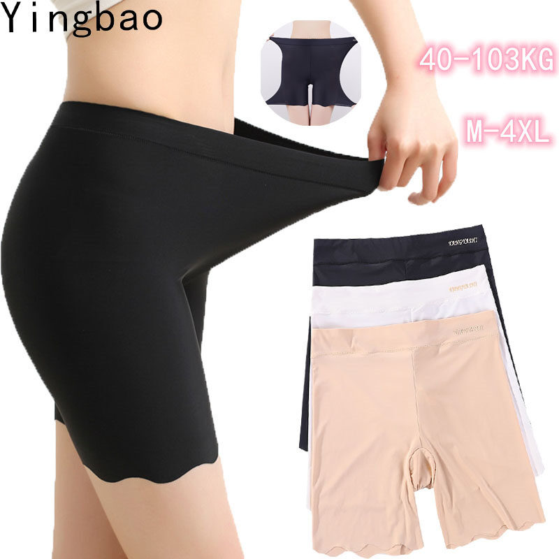 Luxury Yingbao 1 pcs M-4XL Ready Stock Ice silk Women's Underwear Big Size Panties Seamless Cotton Crotch Mid waist Ladies Safety Pants short Legging Plus Size