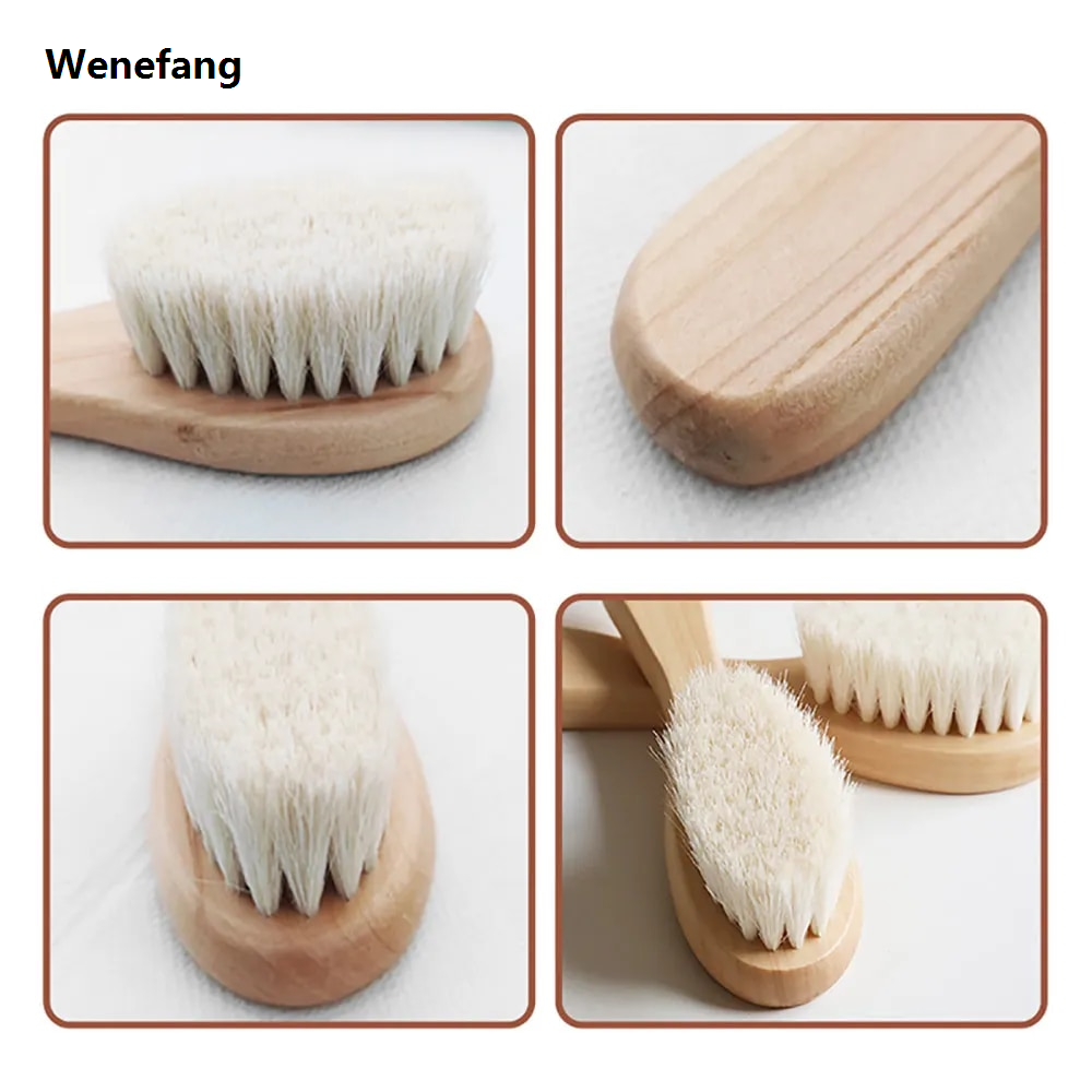 Wenefang Wooden Baby Hair Brush Children Small Comb Natural Soft Bristles Newborn Hairbrush Head Massager for Toddlers Wool Brush