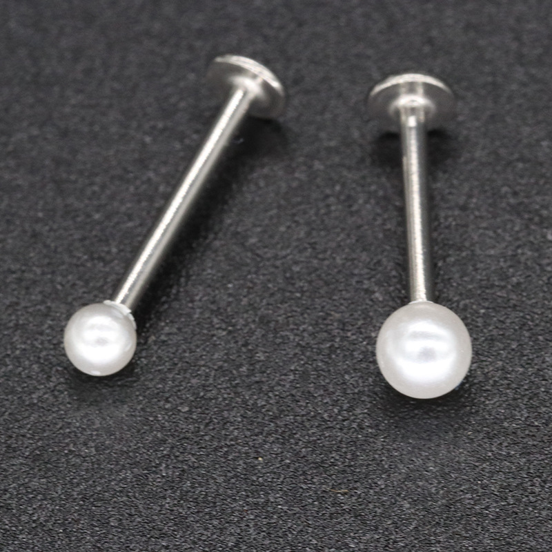 【New arrival】Imitation Pearl Lip Nail Stainless Steel Tongue Nail Japanese and Korean Style Simple Piercing Jewelry 1.2 Tongue Nail New