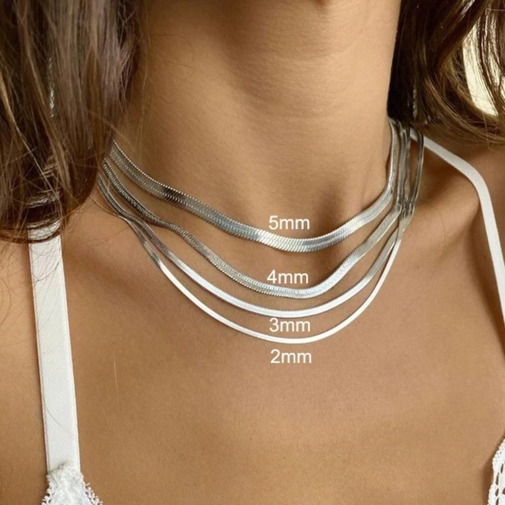 Shiny Gold/Silver Stainless Steel Necklace 2mm/3mm Stainless Steel Neck Chains Gold Herringbone woman