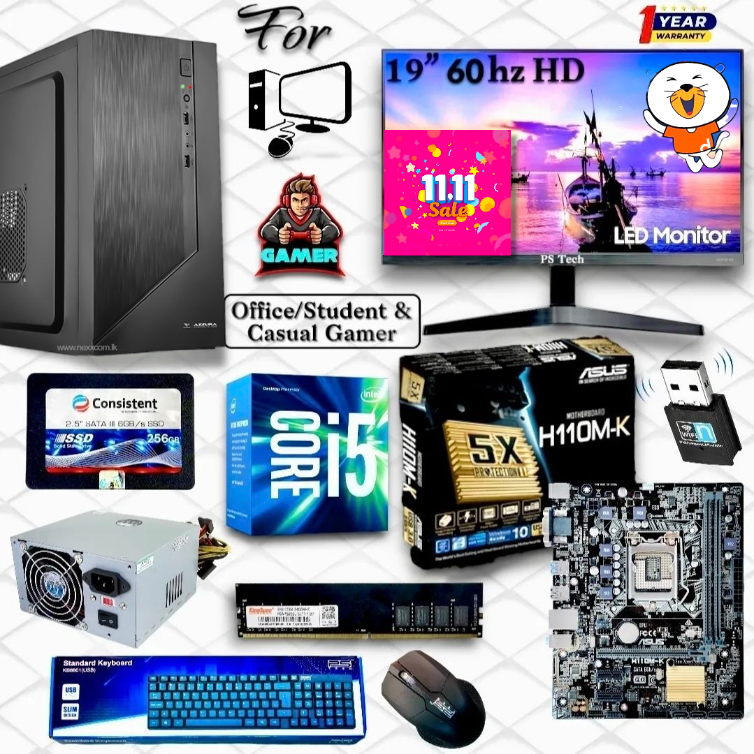 SSD Powered Office Editing and Gaming Desktop With Intel Core i5 6th Gen Processor, 60Hz 19” LED HD Monitor, 4GB DDR4 RAM