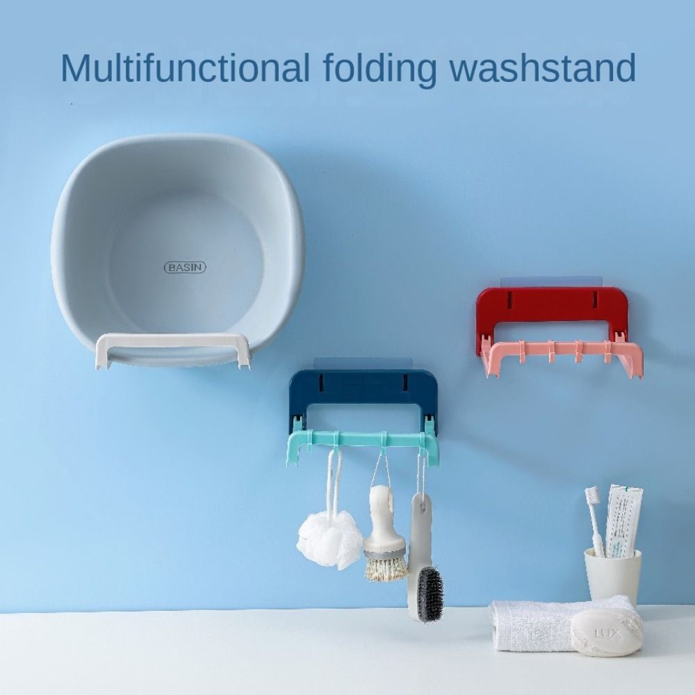 New Portable Washbasin Rack Wall Mounted Foldable Storage Rack Convenient Multifunctional Storage Hook Bathroom
