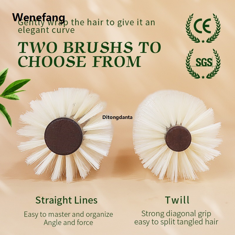 Wenefang Wooden handle curling barrel cork hair brush boar ladies 1PC bristle round handle styling comb anti-static hair tool