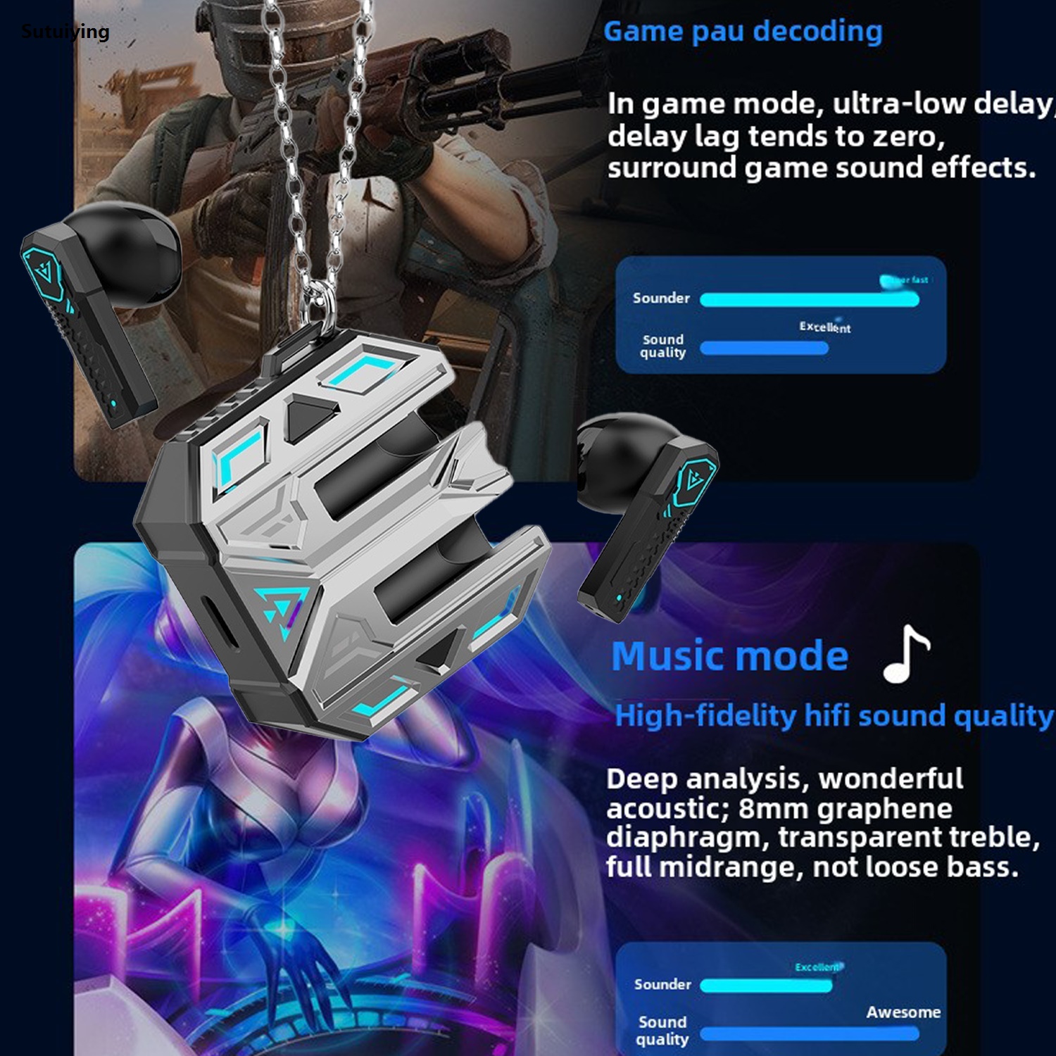 Sutuiying Original X39 Headphones Bluetooth Wireless Earpods Sports Stereo Portable Noise Canceling Headphone Microphone Speaker Caixa De Som Gamer