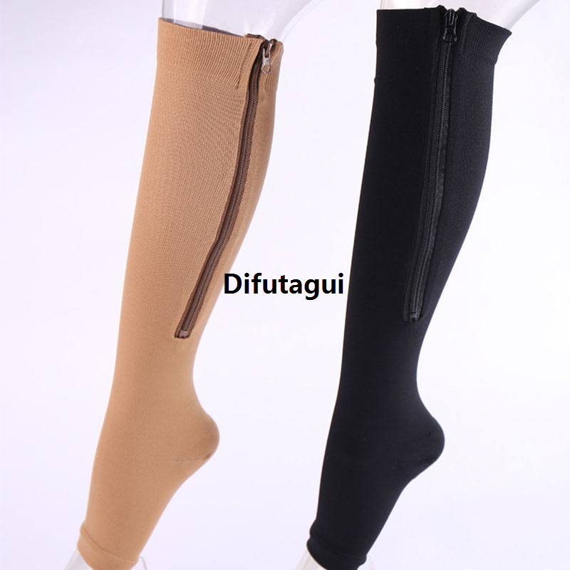 Difutagui Compression Stockings with Zipper Underwear Open Toe Sock Varicose Vein Pressure Circulation Calf Support Knee High Long Socks