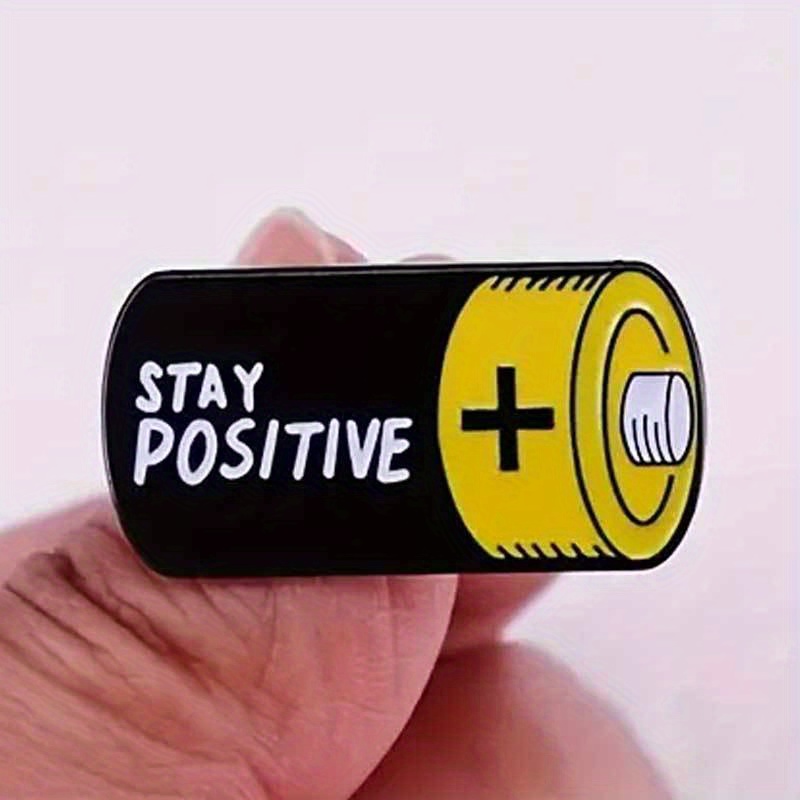 "STAY POSITIVE" Funny Letter Lapel Pin Brooch English Pun Battery Badge Backpack Coat