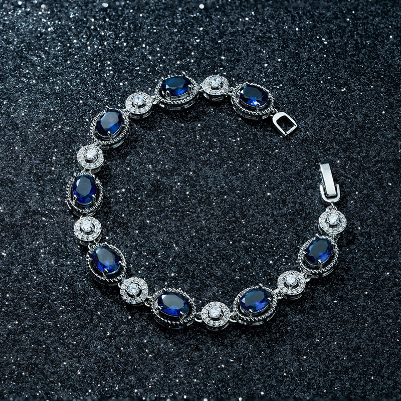 【Unlimited repurchase】Vintage Blue and White Zircon Bracelet Women's Light Luxury Exquisite Geometric Oval Trendy Bracelet