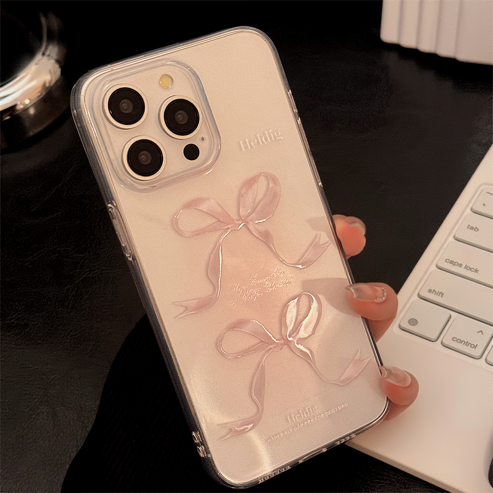 Pink Bow Case for iPhone 14 11 12 Pro Max 13 15 Plus Xs XR 7 8 2020 SE Lucky Phone Case Clear House Bumper Cover Shockproof Bles Online DZ-30B-24