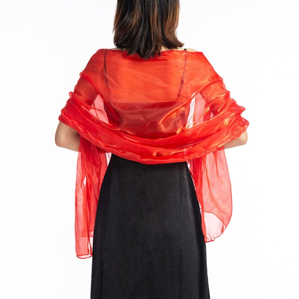 Fashion Solid Color Silky Shawls and Wraps Sunscreen Transparent Organza Wedding Bridal Shawl Soft Long Shiny Cloak Scarves