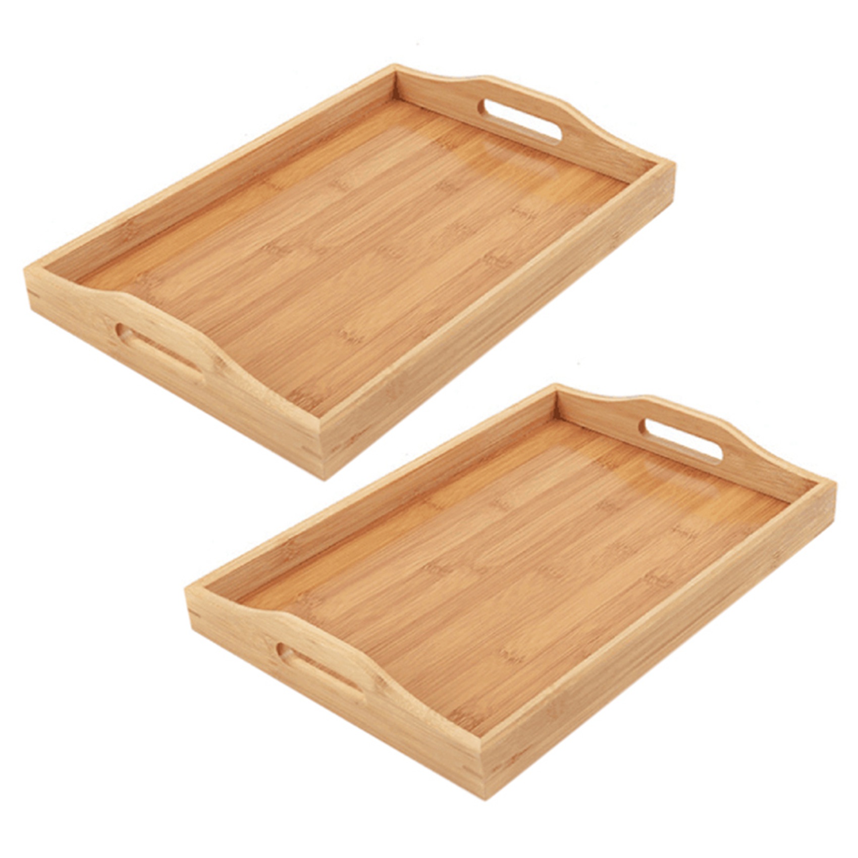 ZOROOM 2X Round Serving Bamboo Wooden Tray for Dinner Trays Tea Bar Breakfast Food Container Handle Storage Tray 3