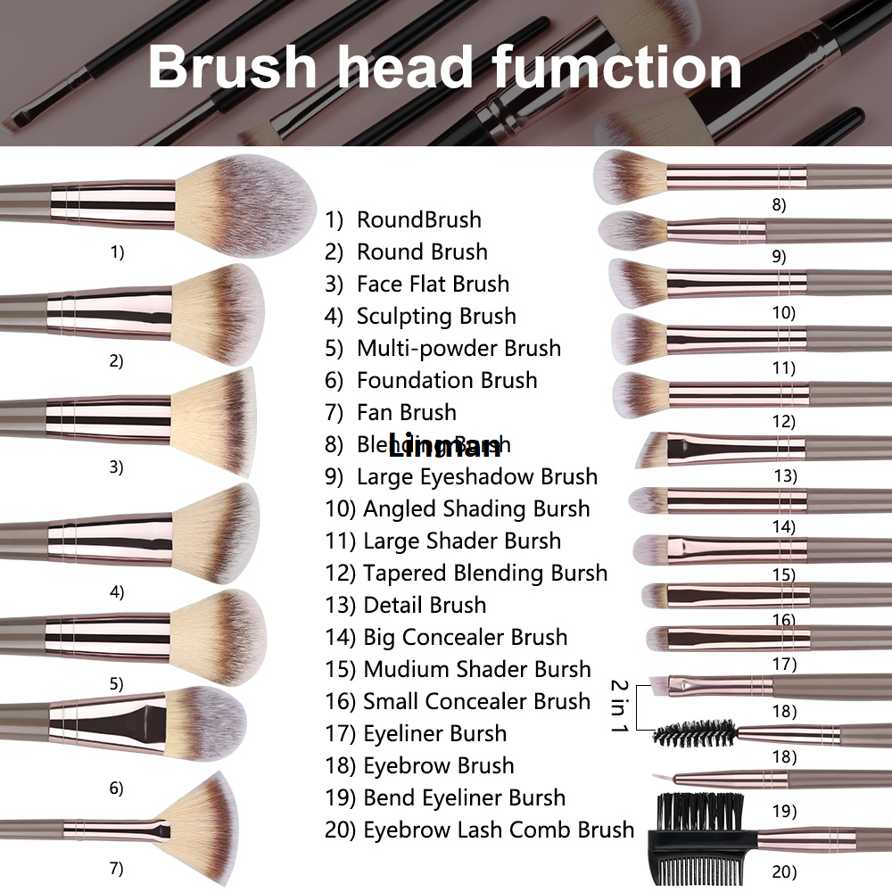 Linman Linman 1-20PCS Makeup Brushes Set Foundation Eye Shadow Blush HighlighProfesional t2025 er Concealer Female Beauty Tool Puffs Beauty Sponges Thumb Puffs