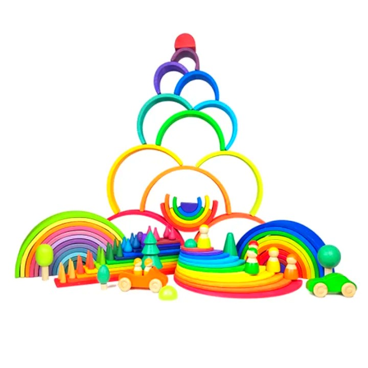 PlaySpectrum 3D Rainbow Set - Wooden Building Arches for Kids