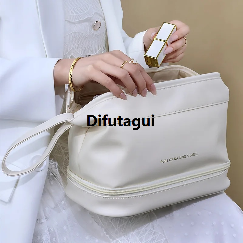 Difutagui New specials Waterproof PU Travel Zipper Portable Makeup Bag Toiletries Luxury Storage Organizer Multi-function Double Layer Thicken Cosmetic Bag