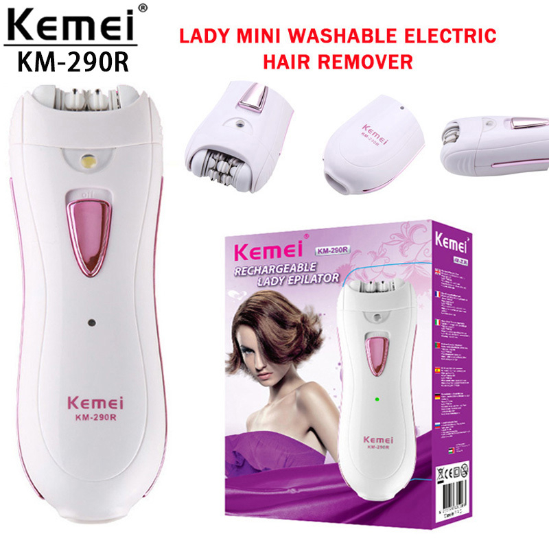 Kemei KM-290R Rechargeable Women Shaver & Epilator - Electric Painless Hair Remover for Women | Washable Mini Trimmer for Face, Body, Legs & Underarms