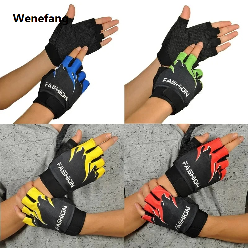 Wenefang 1pair Half Finger Fingerless Cycling Gloves Men Outdoor Sports Gym Cycling Gloves Hiking Gel Half Finger Breathable Bike Gloves