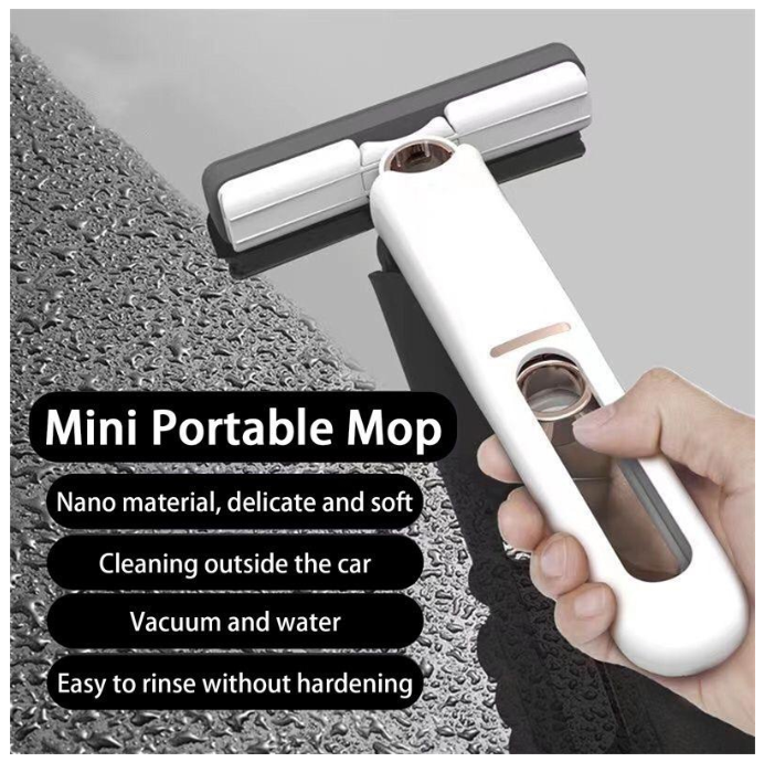 Mini Handheld Mop with Squeezer | Portable Sponge Wiper for Bathroom, Desk, Car & Window Glass Cleaning