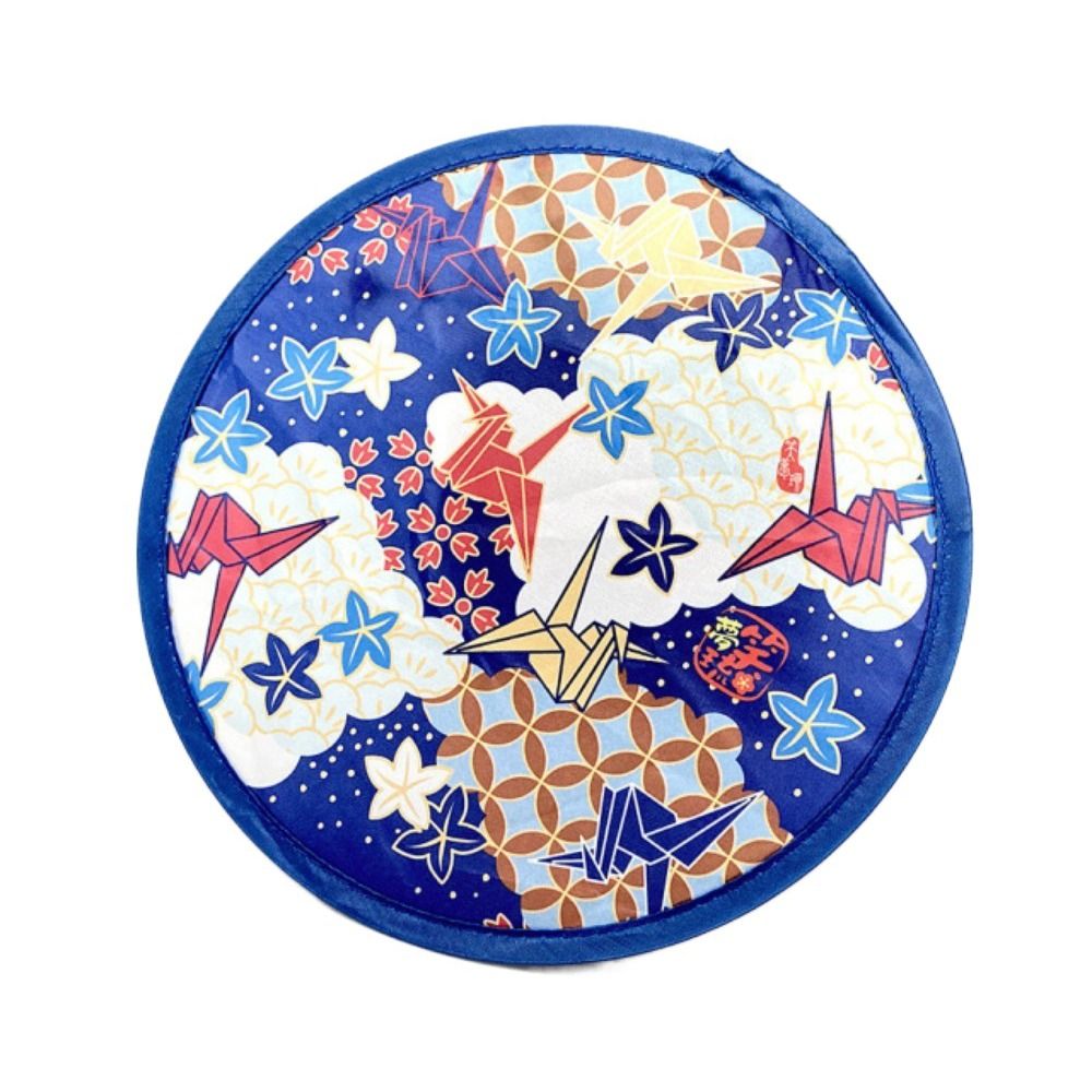 Decorative Portable Round for Beach Lawn Nylon Summer Hand Fan Outdoor Flying Disk Folding Fans