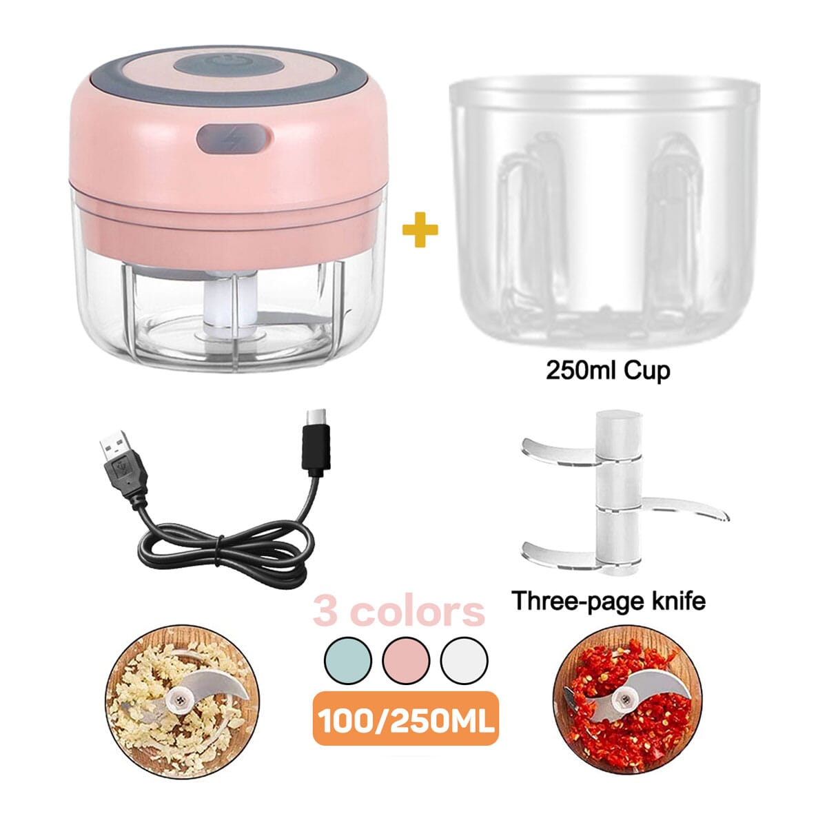 Electric Garlic Masher USB Charging Sturdy Durable Mini Grinder Chopper multicolor