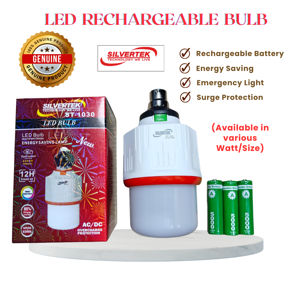 Silvertek LED Light Bulb with Emergency Battery Backup (Watt Available-5W,7W,9W,12W,15W,30W) AC/DC Rechargeable Long Lifespan Indoor/Outdoor Lighting High Brightness Emergency Lighting Solution(Select Option)