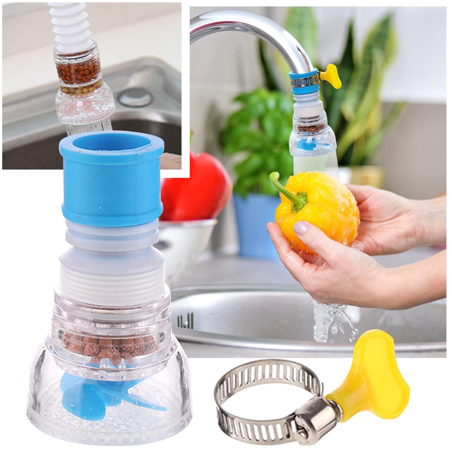Tap Faucet Filter Purifier with Drain Sewer Dredge Device Faucet Water Filter 360 Rotating Faucet Nozzle Water Filter for Purify Water