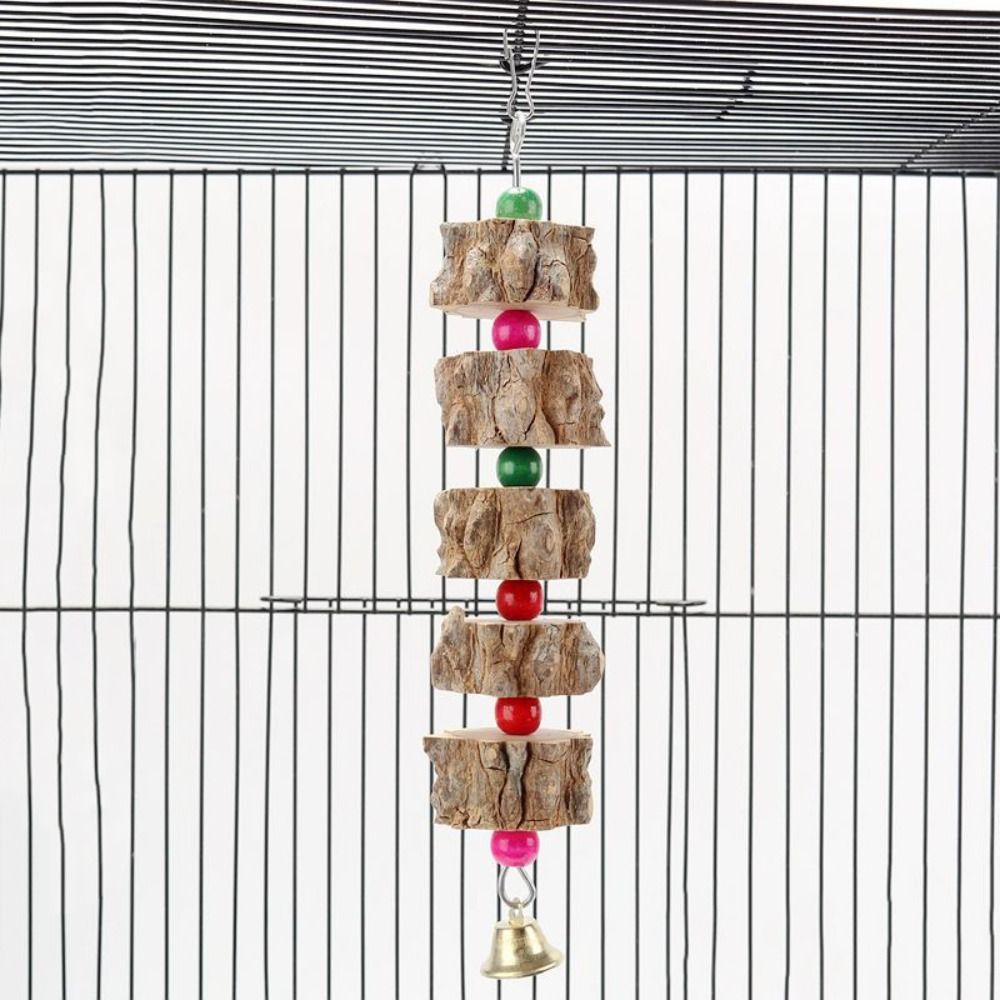 Bird Cage Decoration Natural Wooden Parrot Chew Toy Beads Ropes Colorful Bird Hanging Cage Balls Durable Parrot Blocks Tearing Toys Small Medium Birds