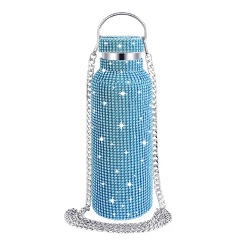 Diamond Stainless Steel Water Bottle Portable Glitter Rhinestone Water Bottle Crossbody Bling Thermal Flask 600ml E